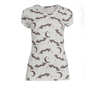 Wound Up Bat & Moon Print T-Shirt - Heather Grey - Juniors S (3-5) - Goth/Spooky